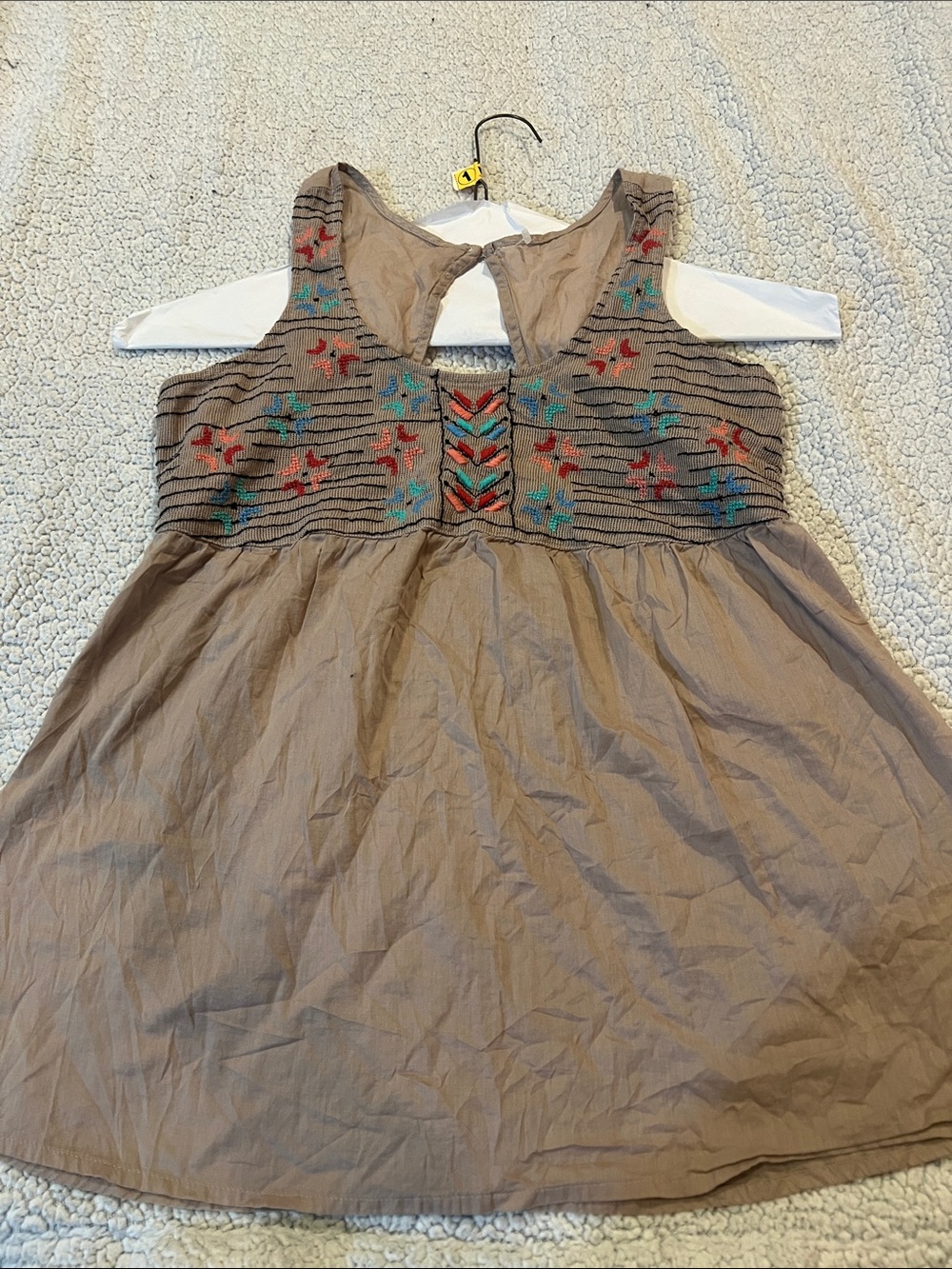 Mudd Taupe Embroidered Smocked Tank Top